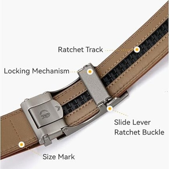 CHAOREN Leather Ratchet Belt Men'S Customizable Fit Sizes 28 to 38 Cognac Brown - Picture 2 of 11
